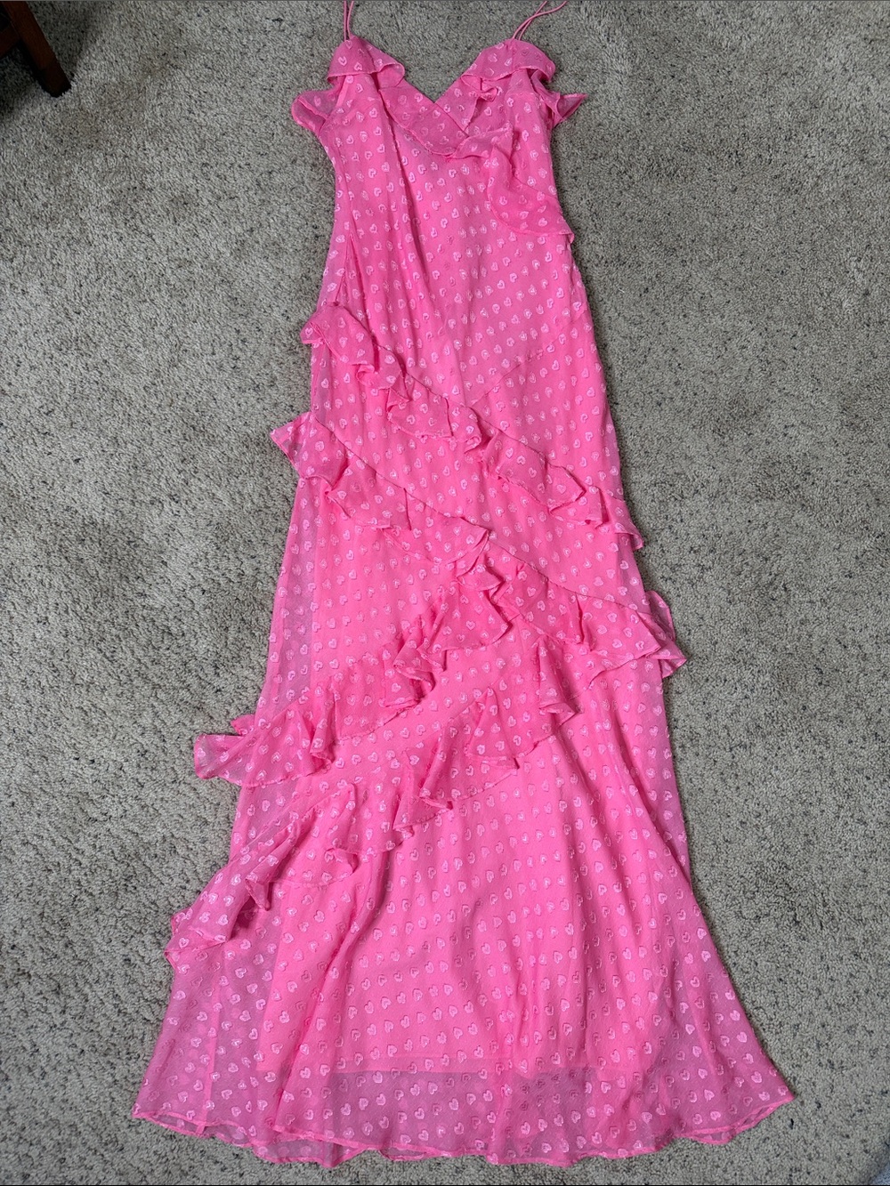 LoveShackFancy Pink Heart Ruffle 💓Maxi Dress Sz 4